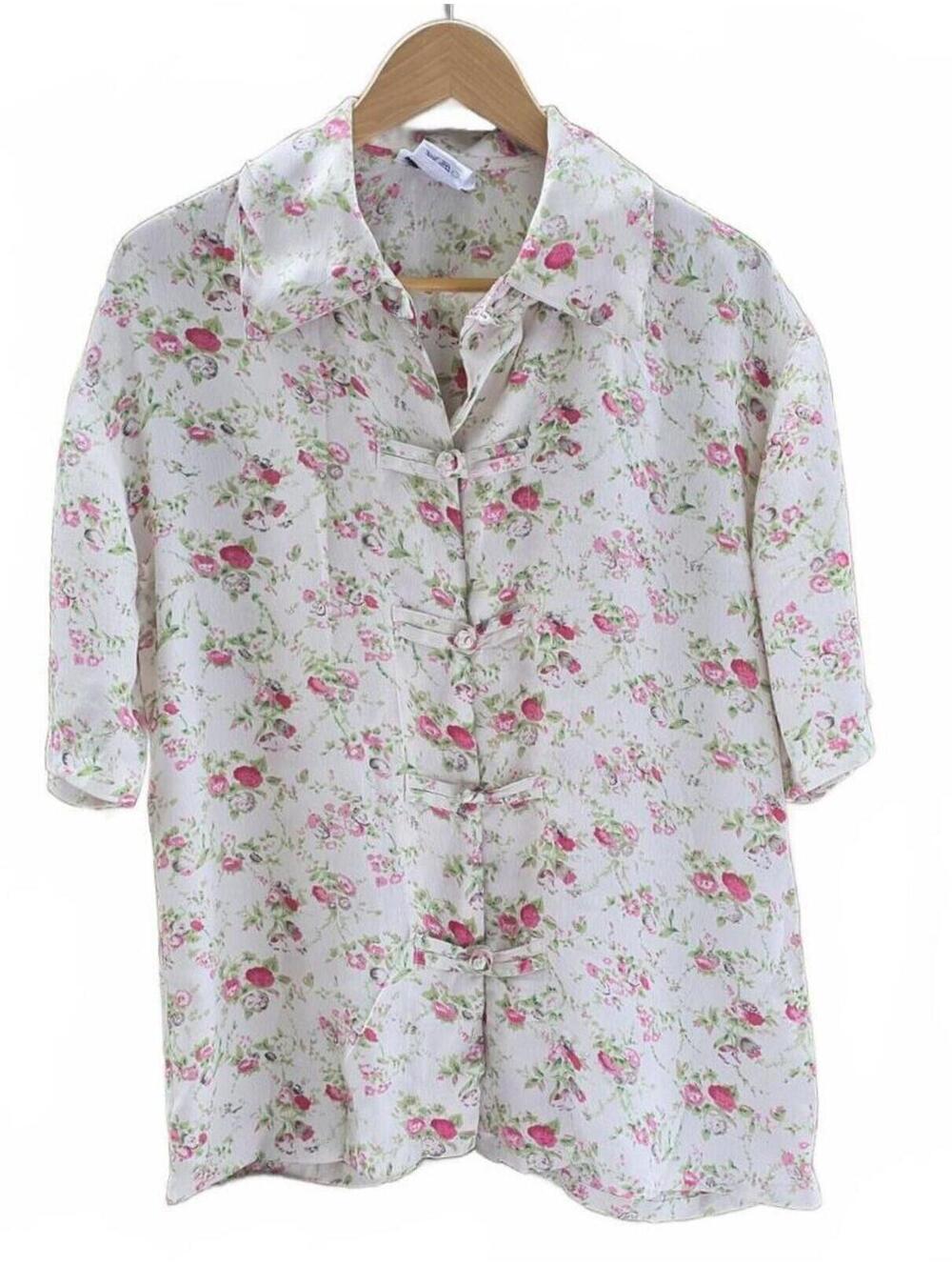 Floral Button Blouse Lightweight Cottagecore Vintage Inspired Short Sleeve Small